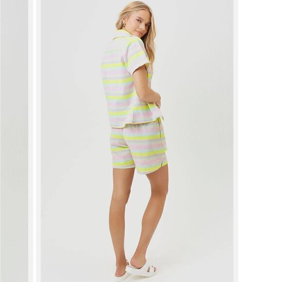 Frankie’s Bikinis Lou Linen Neon Striped Shorts NWT - Picture 3 of 9